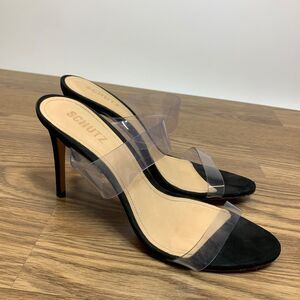 SCHULTZ Womens Shoes Heel Slide Sandals Transparent Strap Black Size 10B